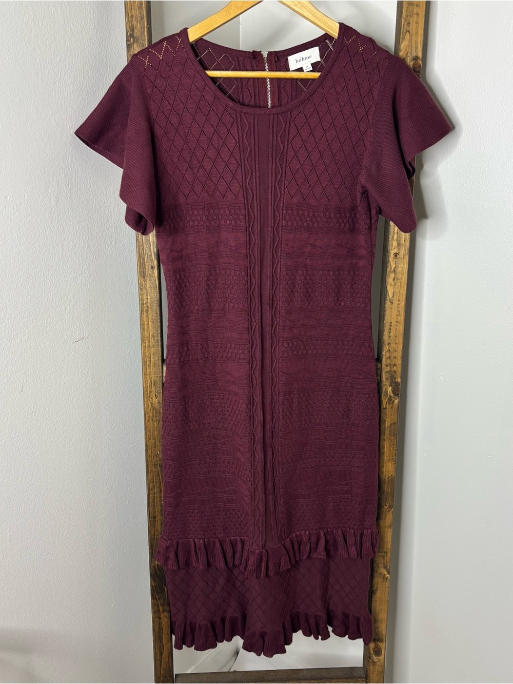 bohme Plum Textured Knit Midi Dress Size M